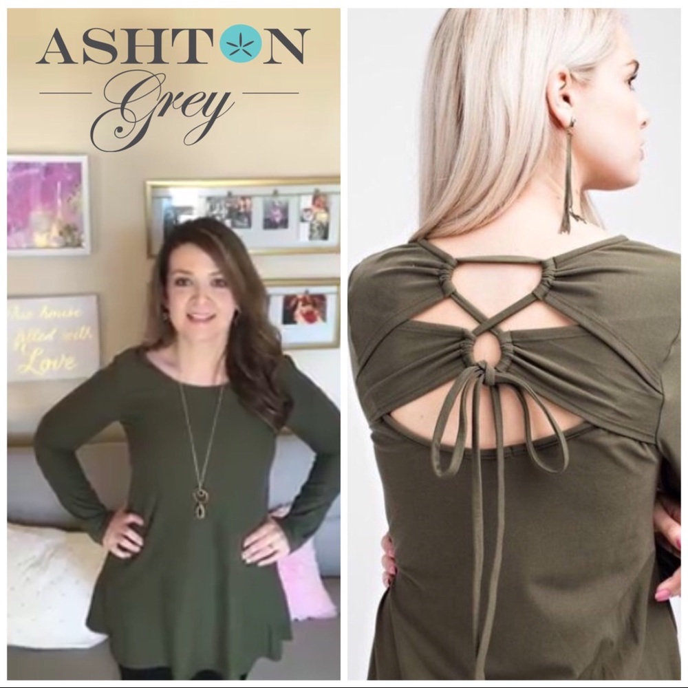 Olive green tunic criss cross back detail boutique